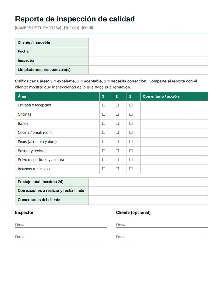 Vista previa: Reporte de inspección de calidad